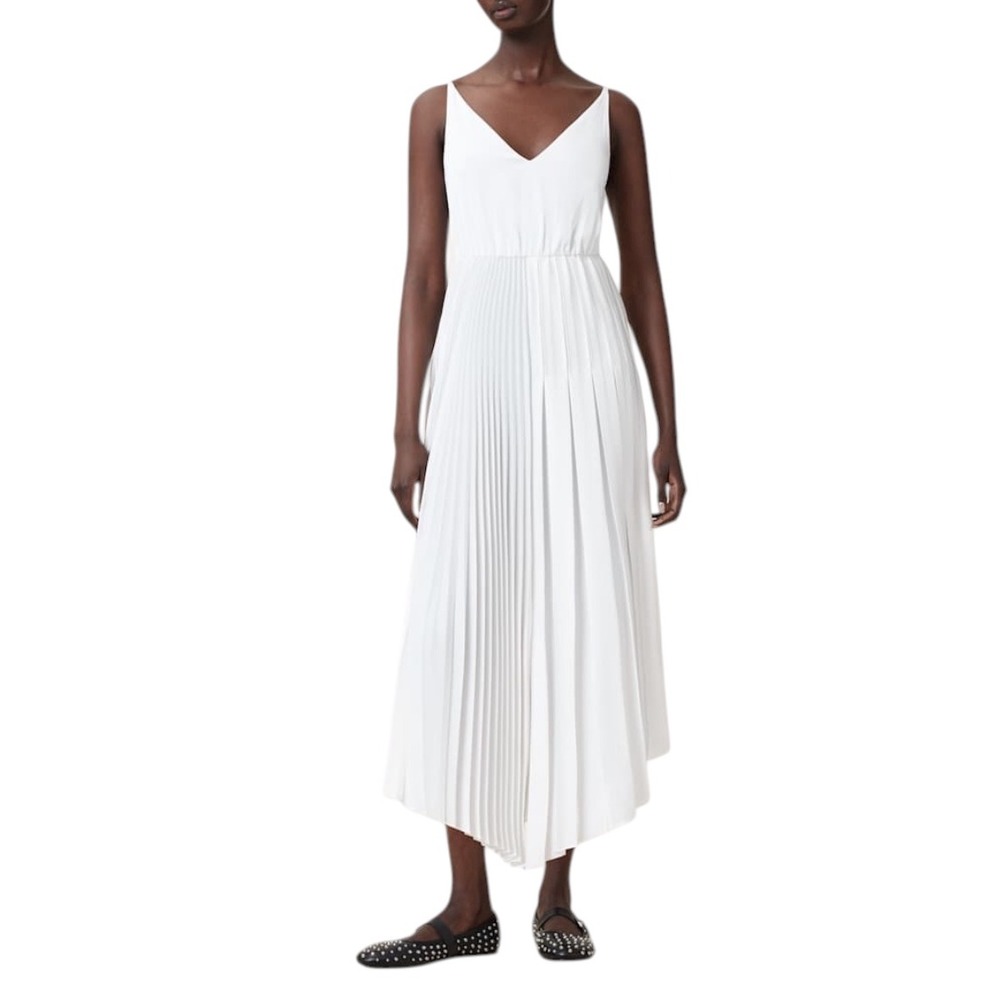 All Saints Jax 2 in 1 White Pleated Asymmetrical Pull On Maxi Dress Not Shirt S